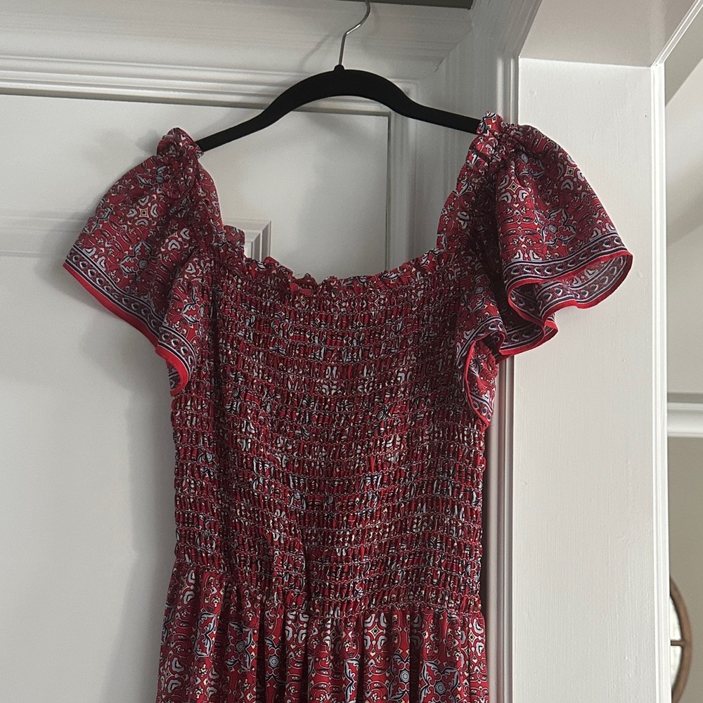 Max Studio Red Paisley Smocked Dress